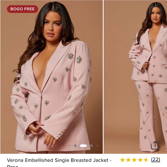 Fashion Nova Pink Blazer with Crystal Embellishments - Picture 4 of 4